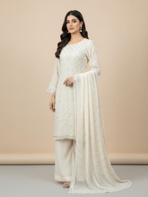Off White Pakistani Chiffon Suit Wholesale