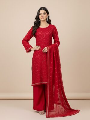 Red Pakistani Chiffon Suit Wholesale
