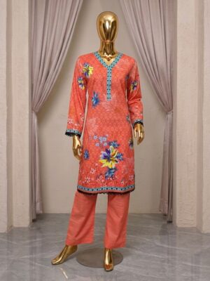 Sunrise Orange Printed Wholesale Khaddar Suit