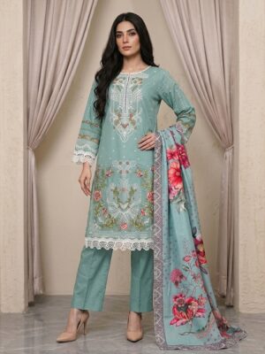 Aqua Green Embroidered 3pc Lawn Suit Wholeslae