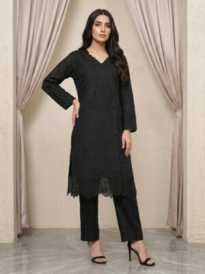 Black Embroidered 2pc Lawn Suit Wholeslae