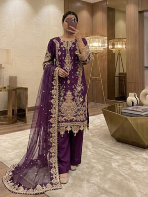 Deep Plum Wholesale Pakistani Chiffon suit