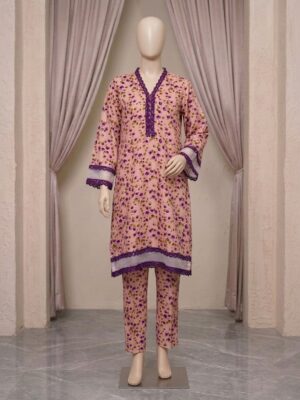 Dusty Rose & Floral Print Embellished 2pc Wholesale Linen Suit