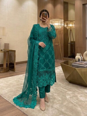 Emerald Green Pakistani wholesale chiffon suit
