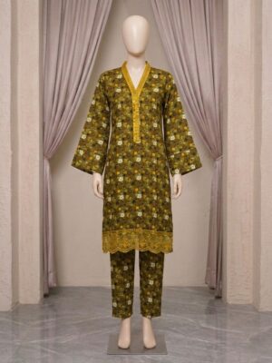 Moss Green Floral Print Wholesale Linen Suit