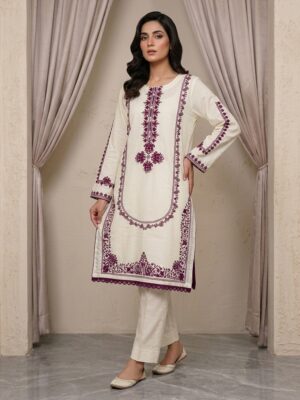 Off-White Embroidered 2pc Lawn Suit Wholeslae