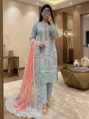 Powder Blue Pakistani Wholesale Chiffon Suit