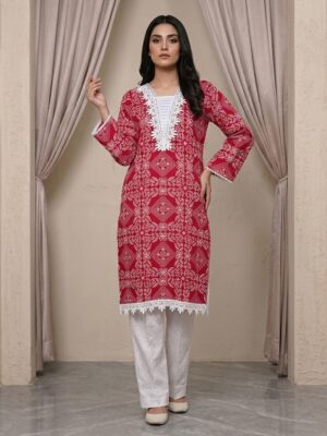 Rose Red Printed 2pc Lawn Suit Wholeslae