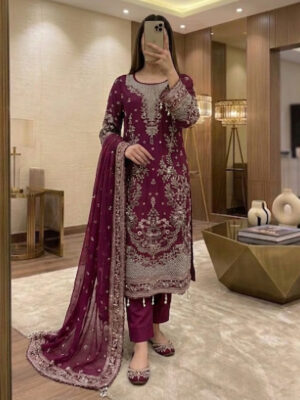 Royal Plum Pakistani Chiffon Suit Wholesale