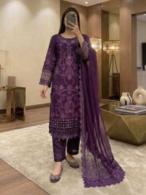 Royal Purple Wholesale Pakistani Chiffon Suit