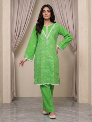 lime green embroidered 2pc lawn suit