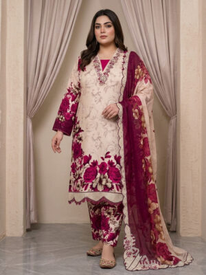 Beige Magenta Pakistani Wholesale Suit