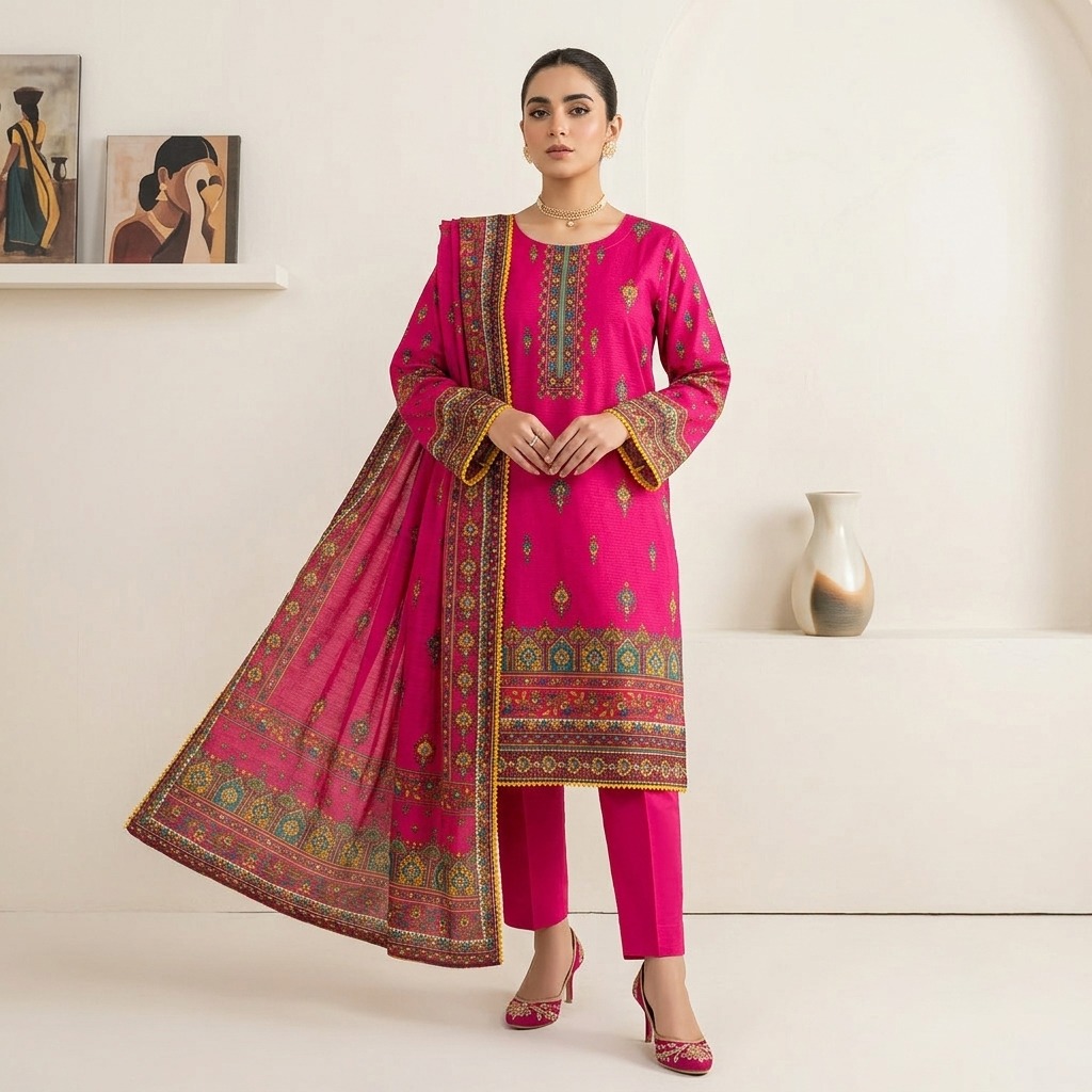 Bright Magenta Printed Wholesale Bin Saeed Stitched Dresses