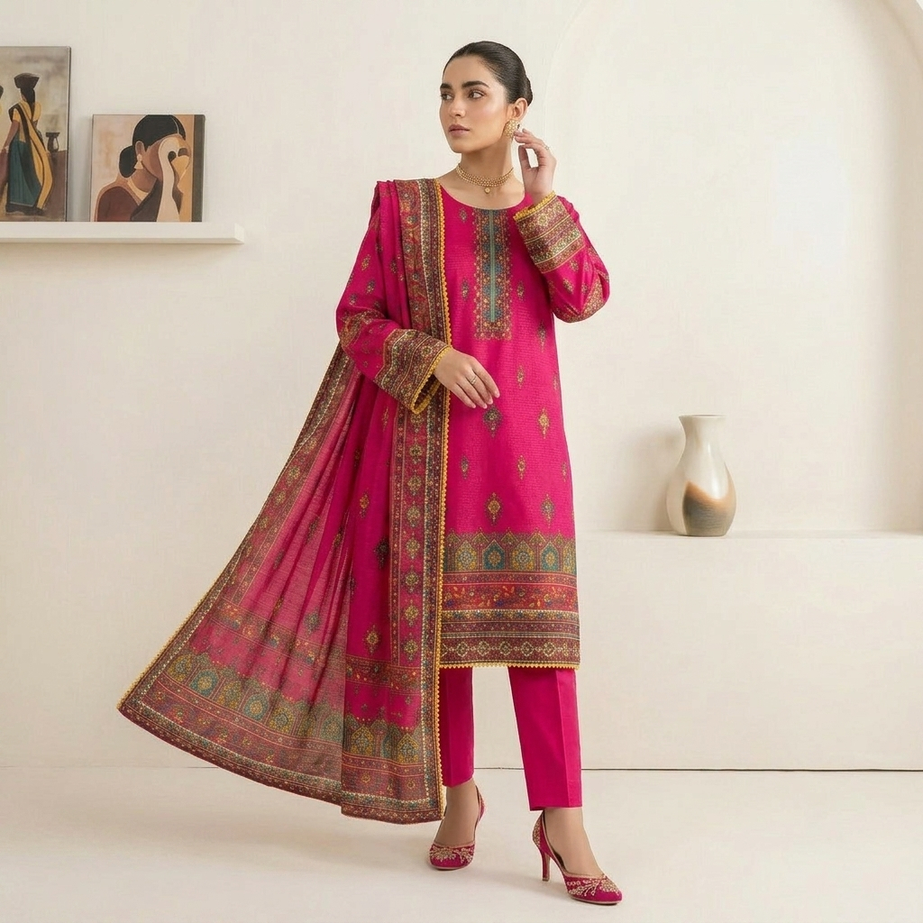 Bright Magenta Printed Wholesale Bin Saeed Stitched Dresses