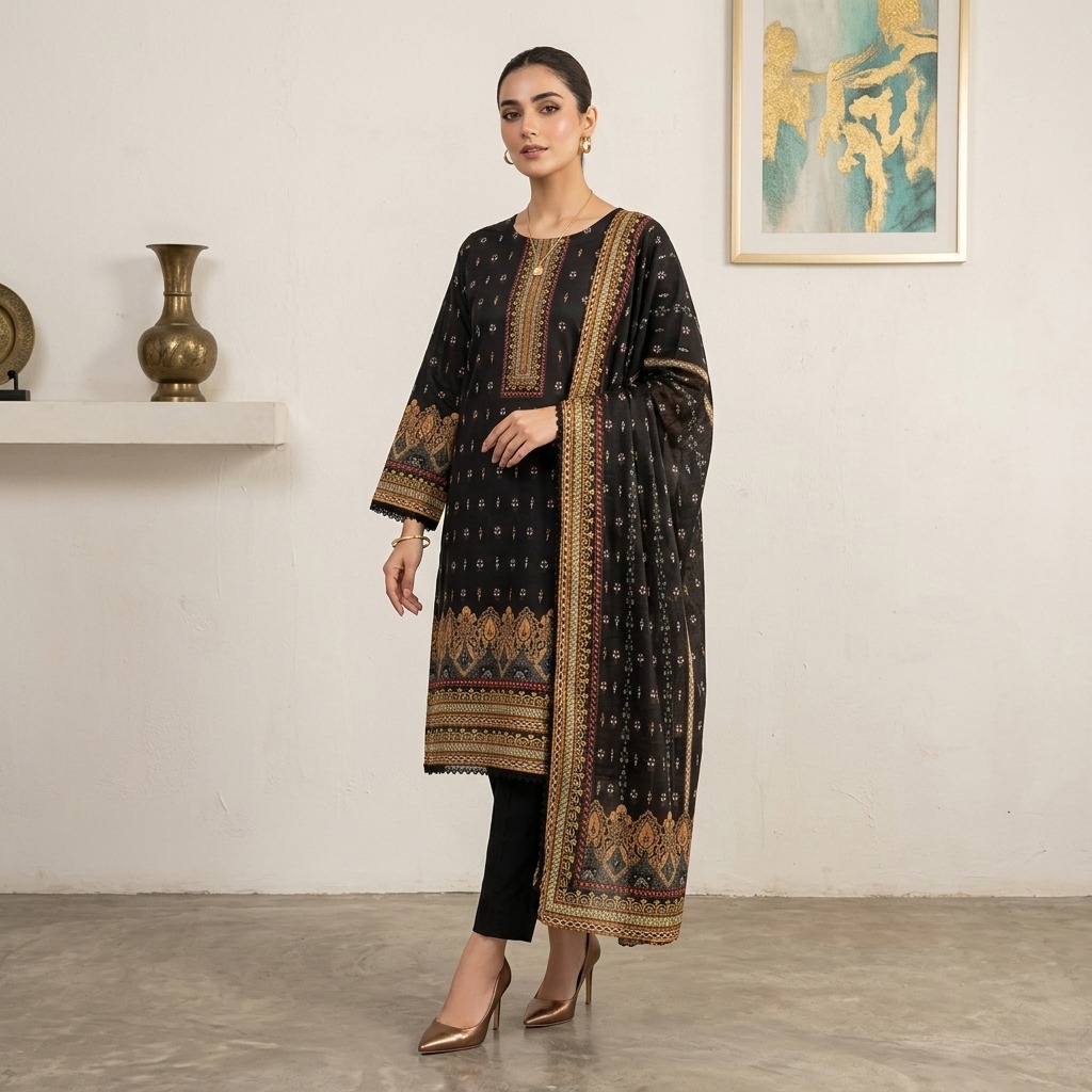 Classic Black Bin Saeed Stitched Shalwar Kameez Wholesale