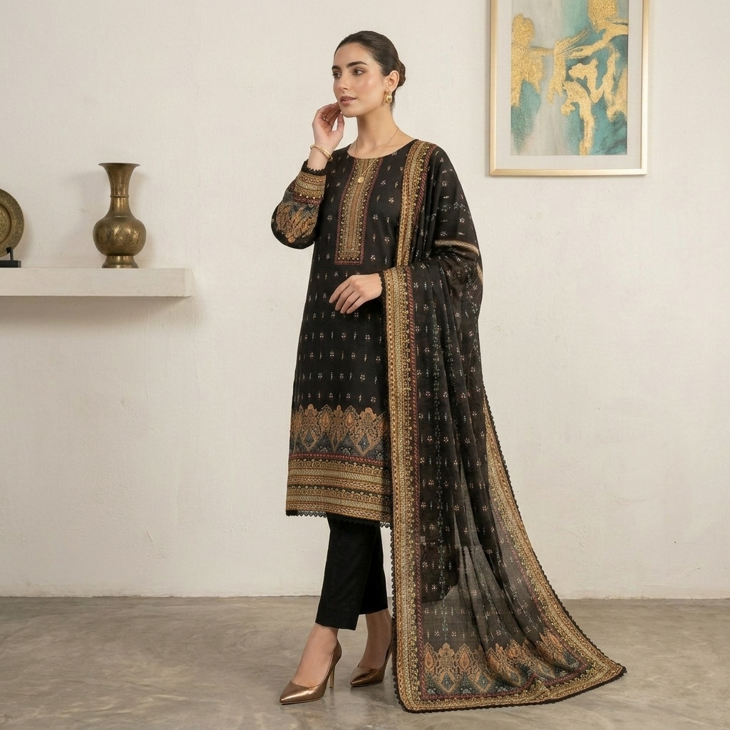 Classic Black Bin Saeed Stitched Shalwar Kameez Wholesale