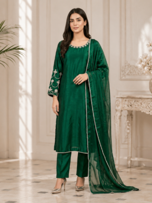Classic Green Silk 3pc Outfit Made to Order
