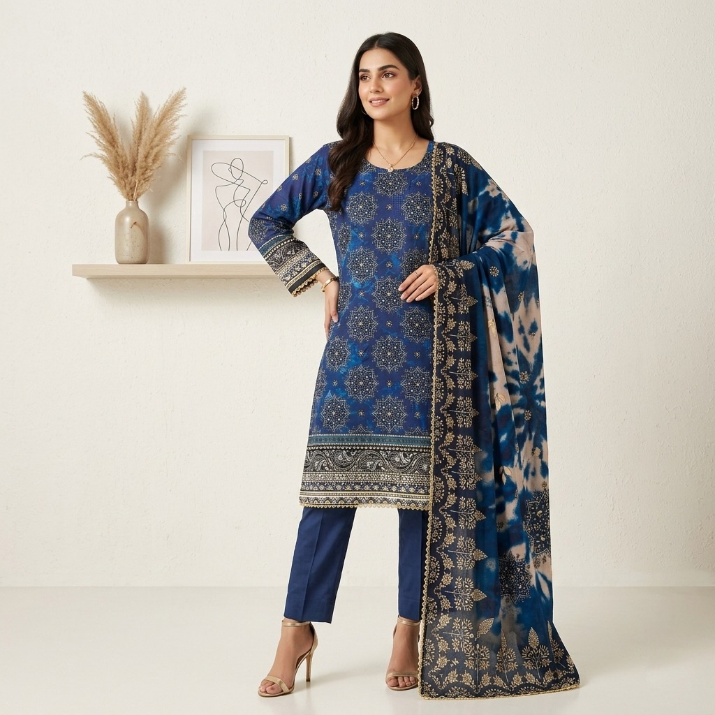 Classic Navy Blue Bin Saeed Stitched Shalwar Kameez Wholesale
