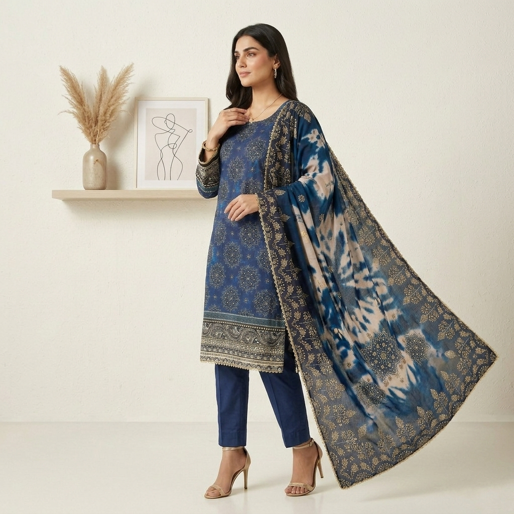 Classic Navy Blue Bin Saeed Stitched Shalwar Kameez Wholesale