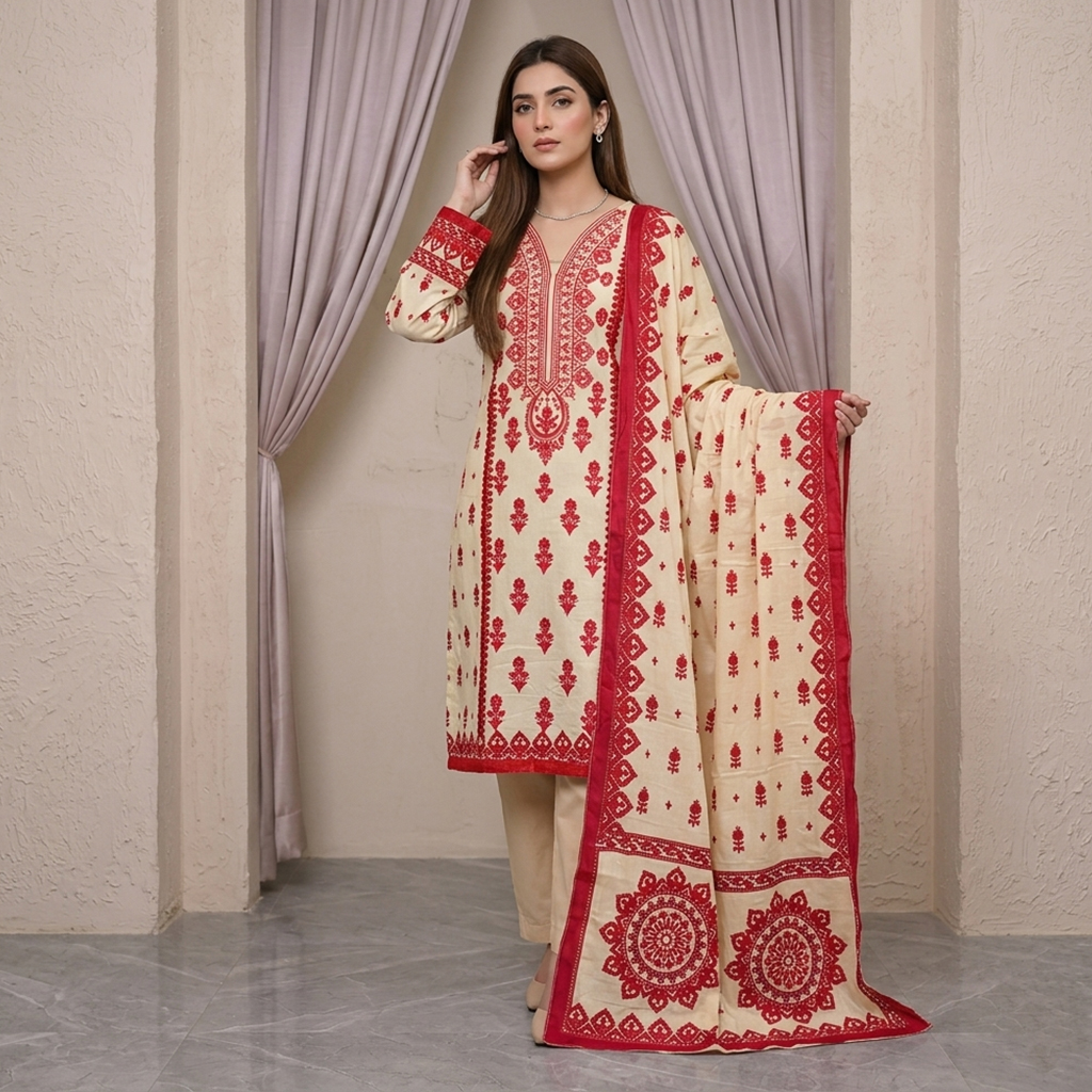 Cream Wholesale 3pc Lawn Suit