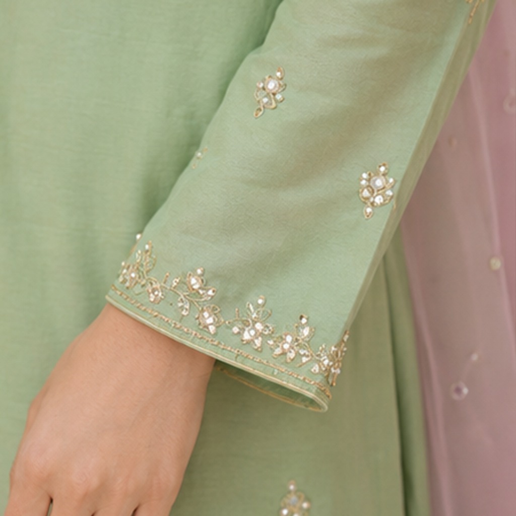Custom Sage Green Silk 3pc Outfit Made to Order