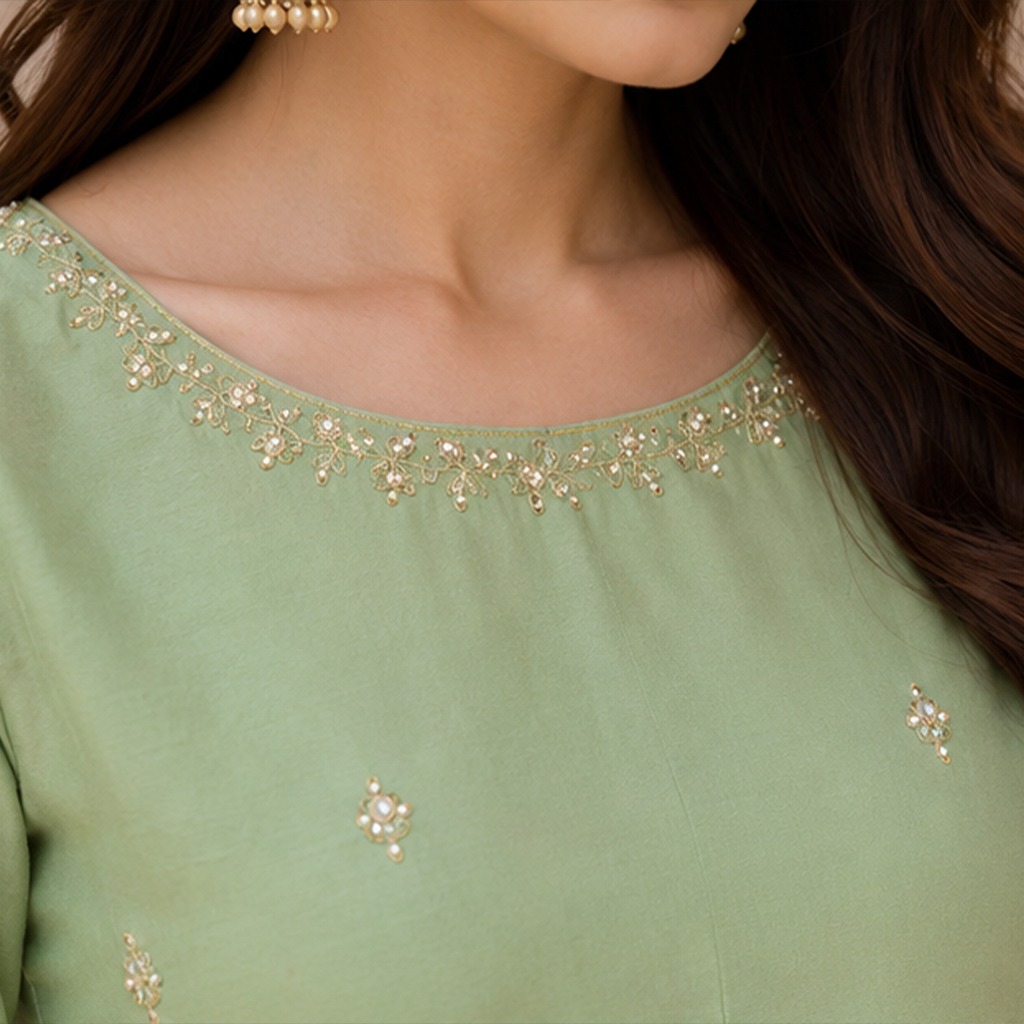 Custom Sage Green Silk 3pc Outfit Made to Order