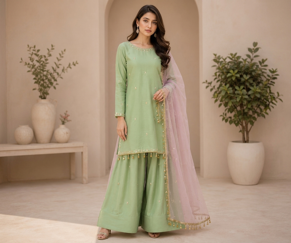 Custom Sage Green Silk 3pc Outfit Made to Order