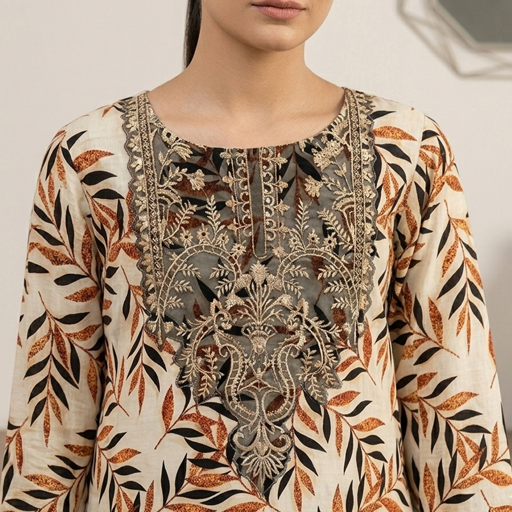 Elegant Cream 3pc Stitched Wholesale Lawn Suits