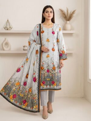 Elegant Icy Grey Printed Bin Saeed Wholesale Lawn Suit