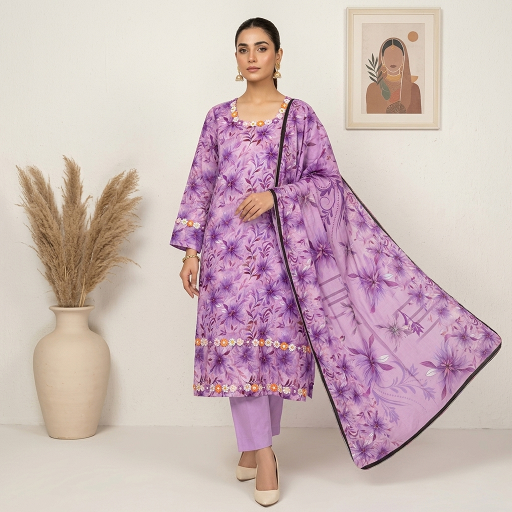 Elegant Lavender 3pc Wholesale Pakistani Lawn Suits