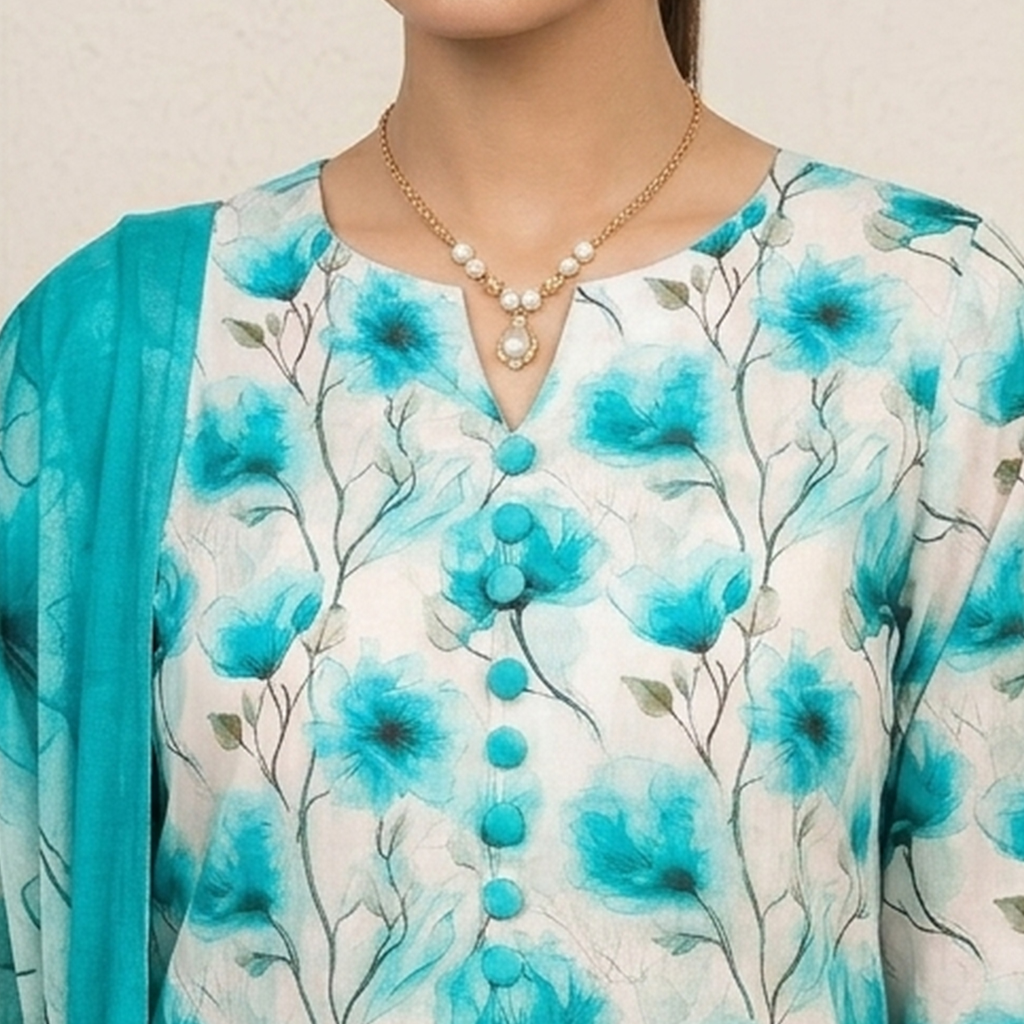 Elegant Turquoise 3-Piece Lawn Suits Wholesale