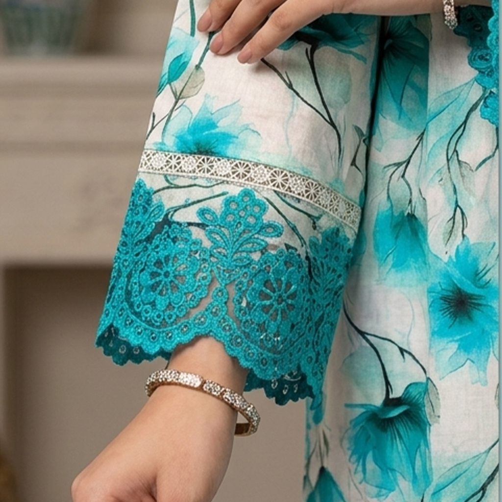 Elegant Turquoise 3-Piece Lawn Suits Wholesale