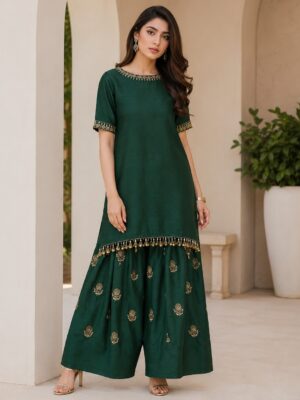 Emerald Green Silk Sharara Suit Made to Order