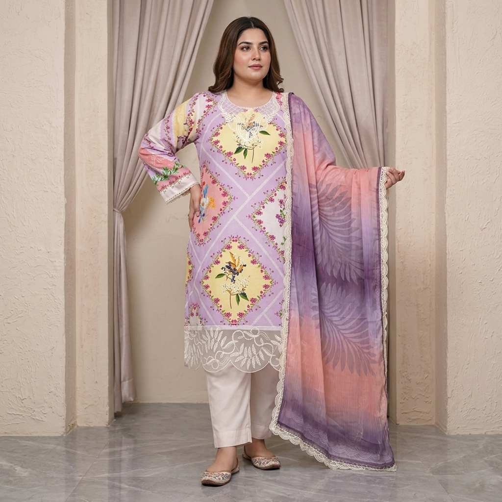 Lavender Wholesale Pakistani Lawn Suit