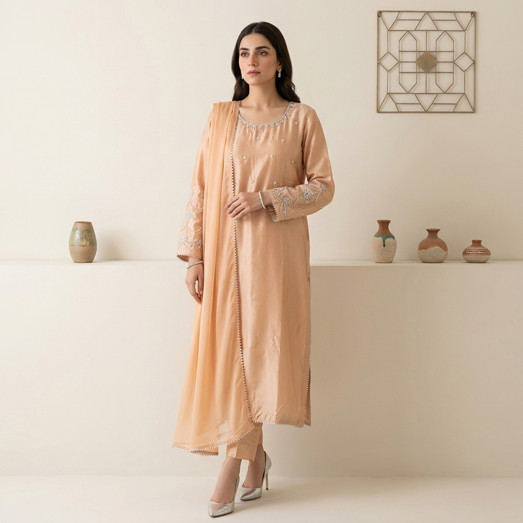 Light Apricot Silk 3pc Outfit Made to Order