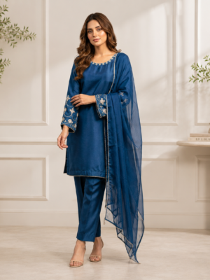 Light Navy Silk 3pc outfit Made to Order