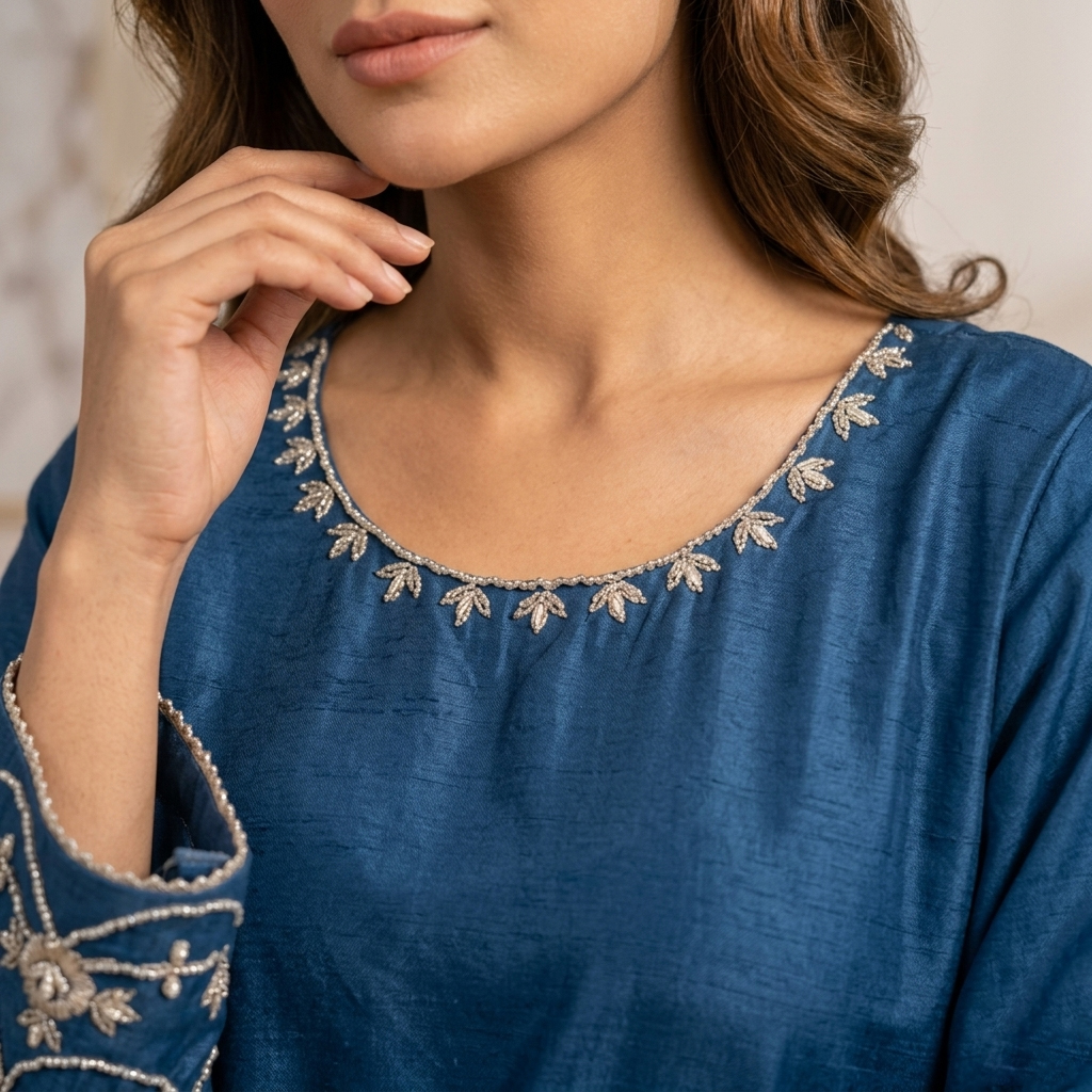 Light Navy Silk 3pc outfit Made to Order