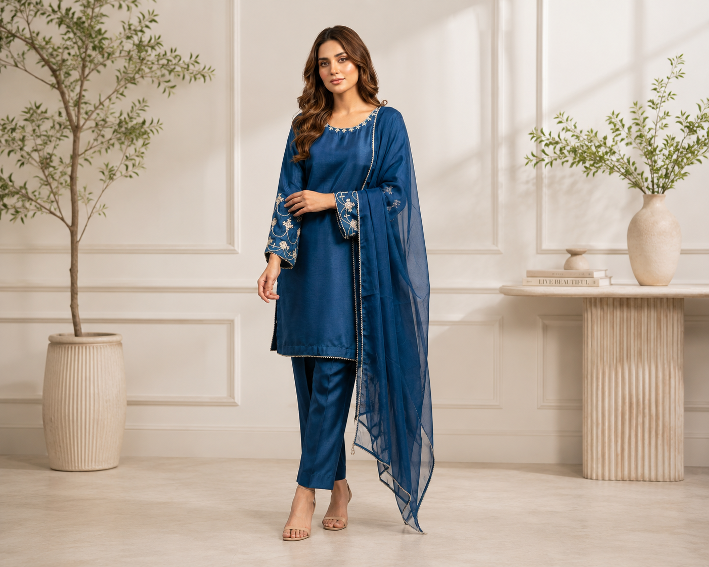Light Navy Silk 3pc outfit Made to Order