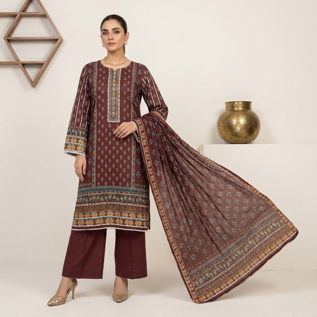 Maroon Wholesale Bin Saeed Stitched Salwar Kameez