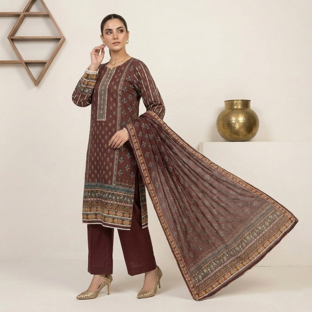 Maroon Wholesale Bin Saeed Stitched Salwar Kameez