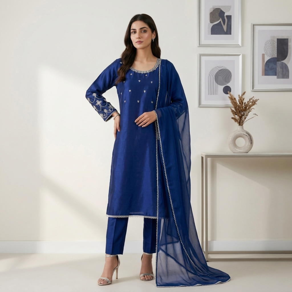 Nile Blue Silk 3pc Outfit Made to Order