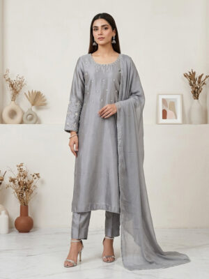 Nobel Grey Silk 3pc Outfit Made to Order