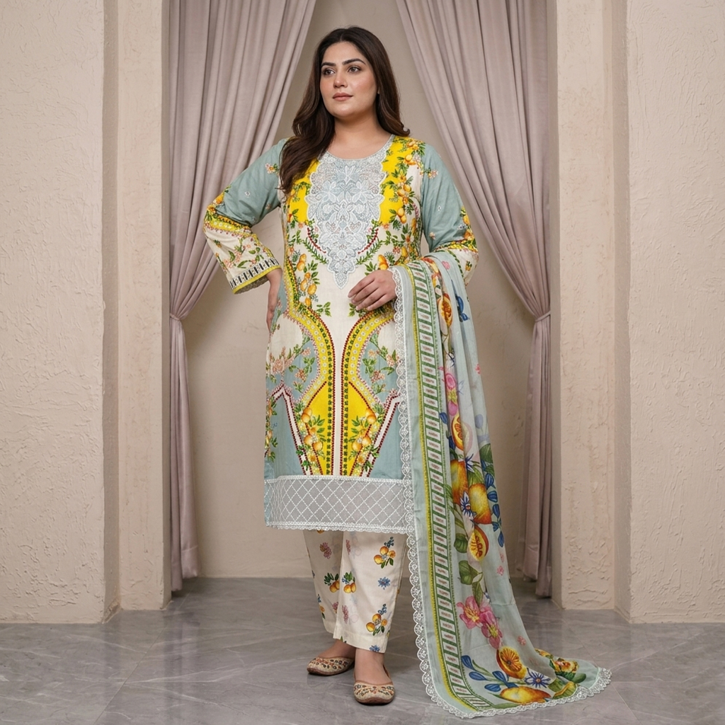 Off-White Pakistani Wholesale Lawn Suit
