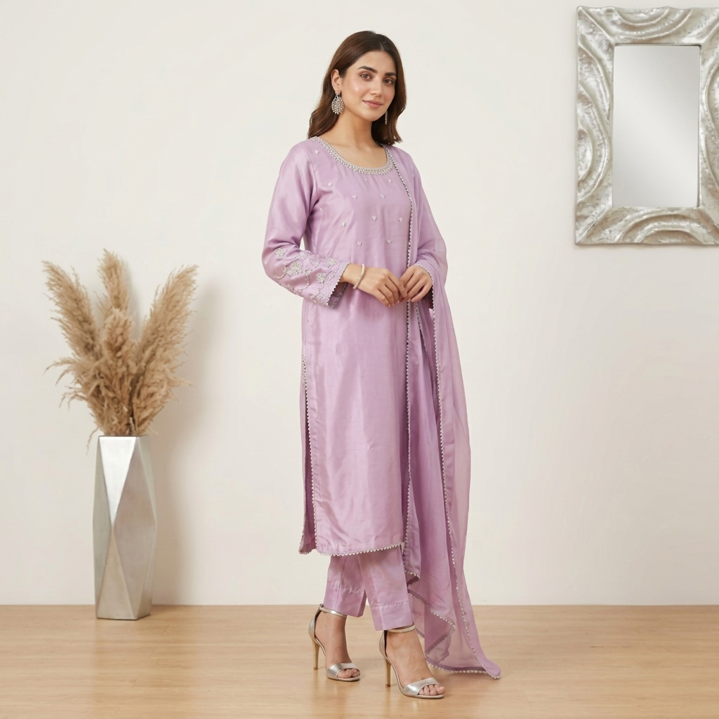 Pink Flare Silk 3pc Outfit Made to Order
