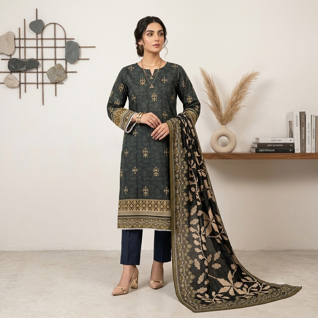 Premium Charcoal Black 3 Piece Bin Saeed Suits Wholesale