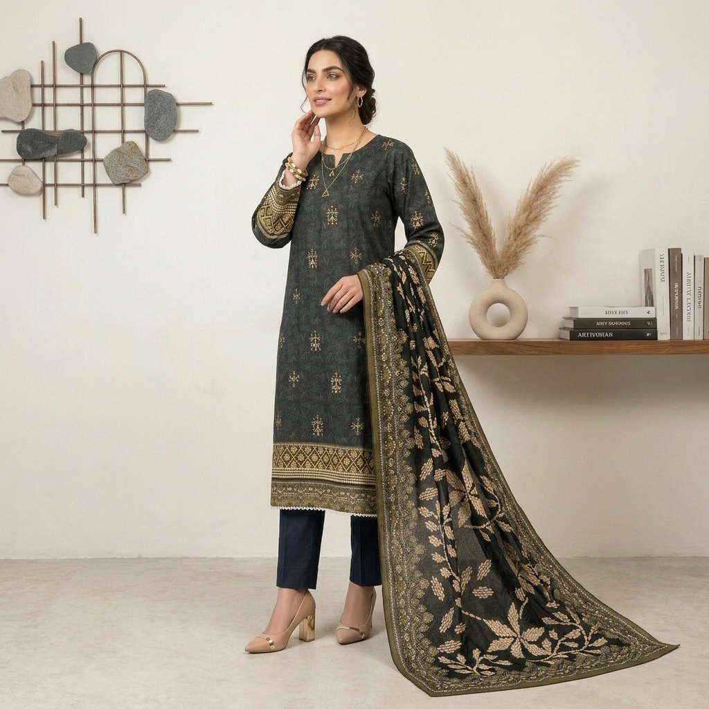 Premium Charcoal Black 3 Piece Bin Saeed Suits Wholesale