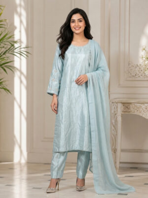 Premium Sky Blue Silk 3pc Outfit Made to Order
