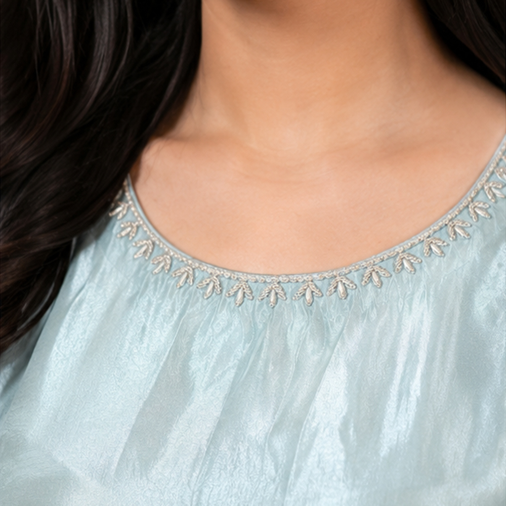 Premium Sky Blue Silk 3pc Outfit Made to Order