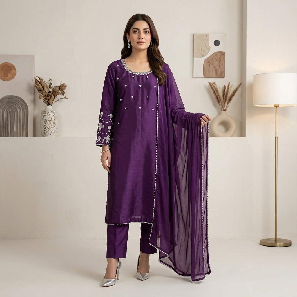 Royal Purple Silk 3pc Outfit Made to Order