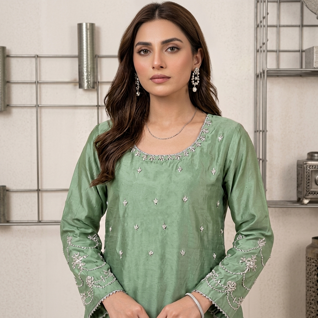 Sage Green Silk 3pc Outfit Made to Order